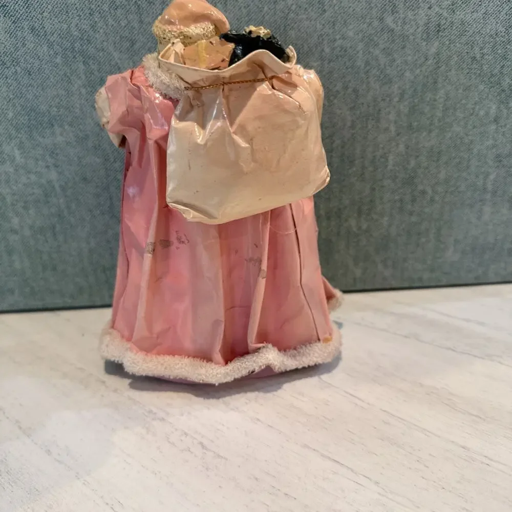 Vintage Silvestri Paper Mache' Santa Claus Pink Tree Topper Table Top 7